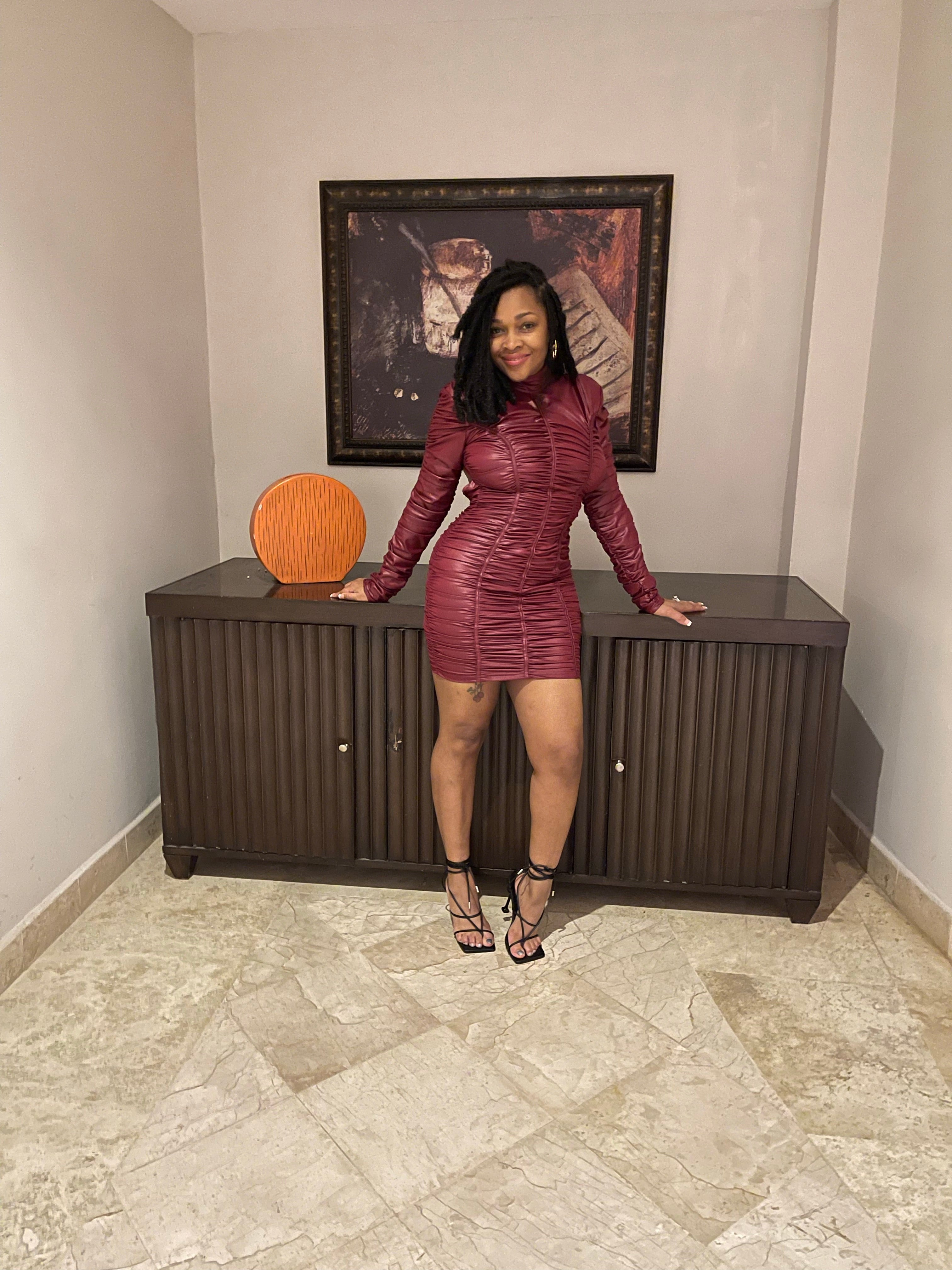 Pretty Shirring Leather Dress (2 Colors)